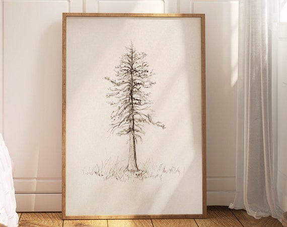 Pine Tree Pencil Sketch, Vintage Winter Art Print