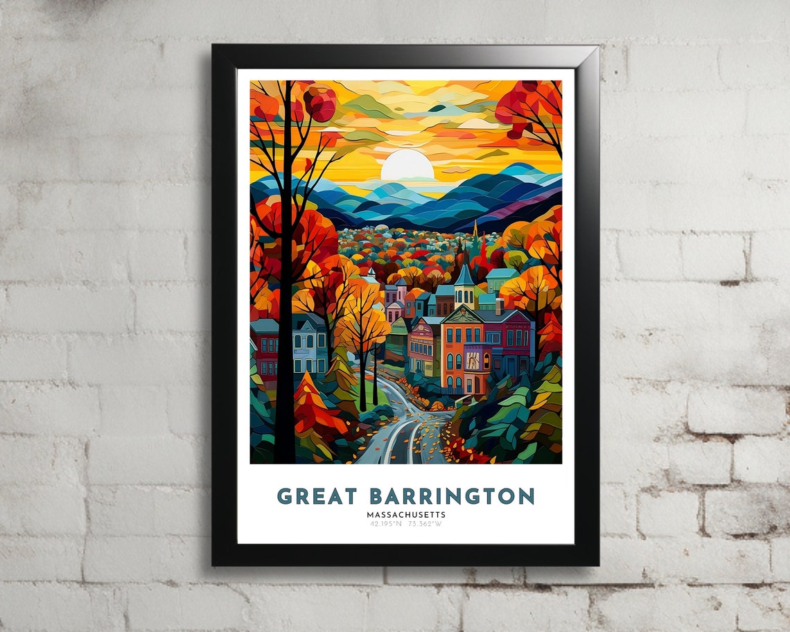 Great Barrington Travel Poster Of Massachusetts Art Nouveau Gift For Lovers Of Massachusetts Wall Art Of Berkshires