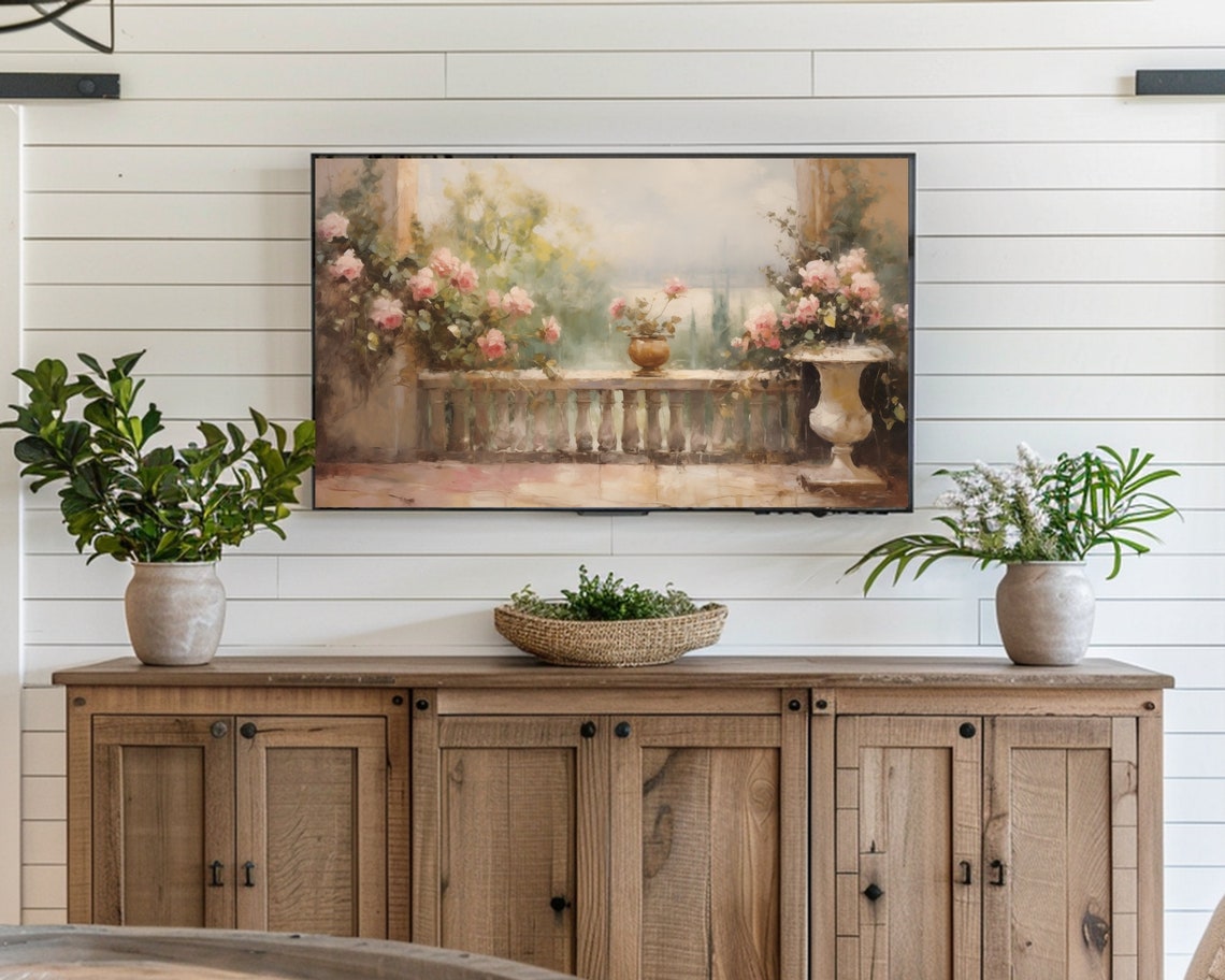 French Balcony Frame Tv Art Of Roses Art For Travel Lovers Of Summer Mood France Tv Frame Art Roses Oil Painting Screensaver - Image 3