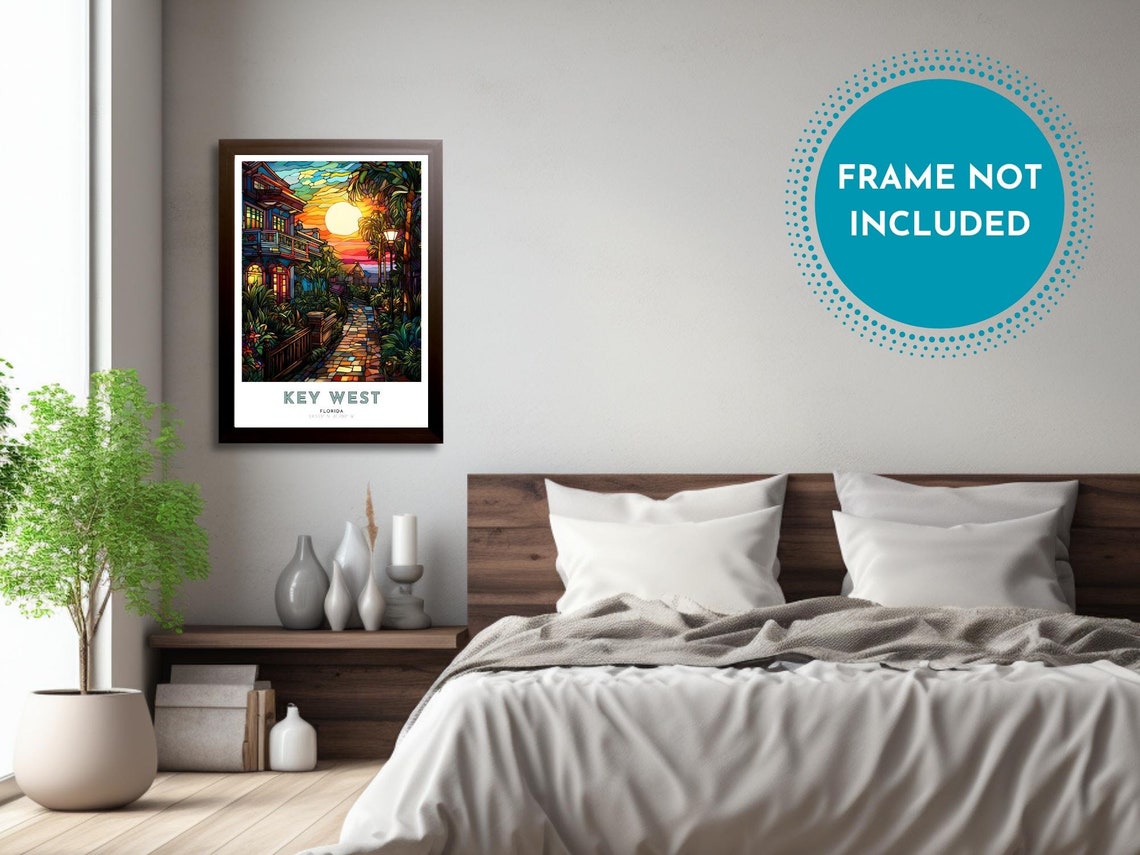 Key West Florida Sunset Street Stained Glass Tropical Glow Poster - Image 3
