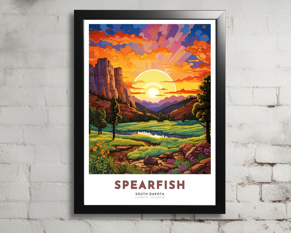 Spearfish Travel Poster Of South Dakota Art Nouveau Gift For Lovers Of Spearfish South Dakota Wall Art Decor Print Of Black Hills Painting