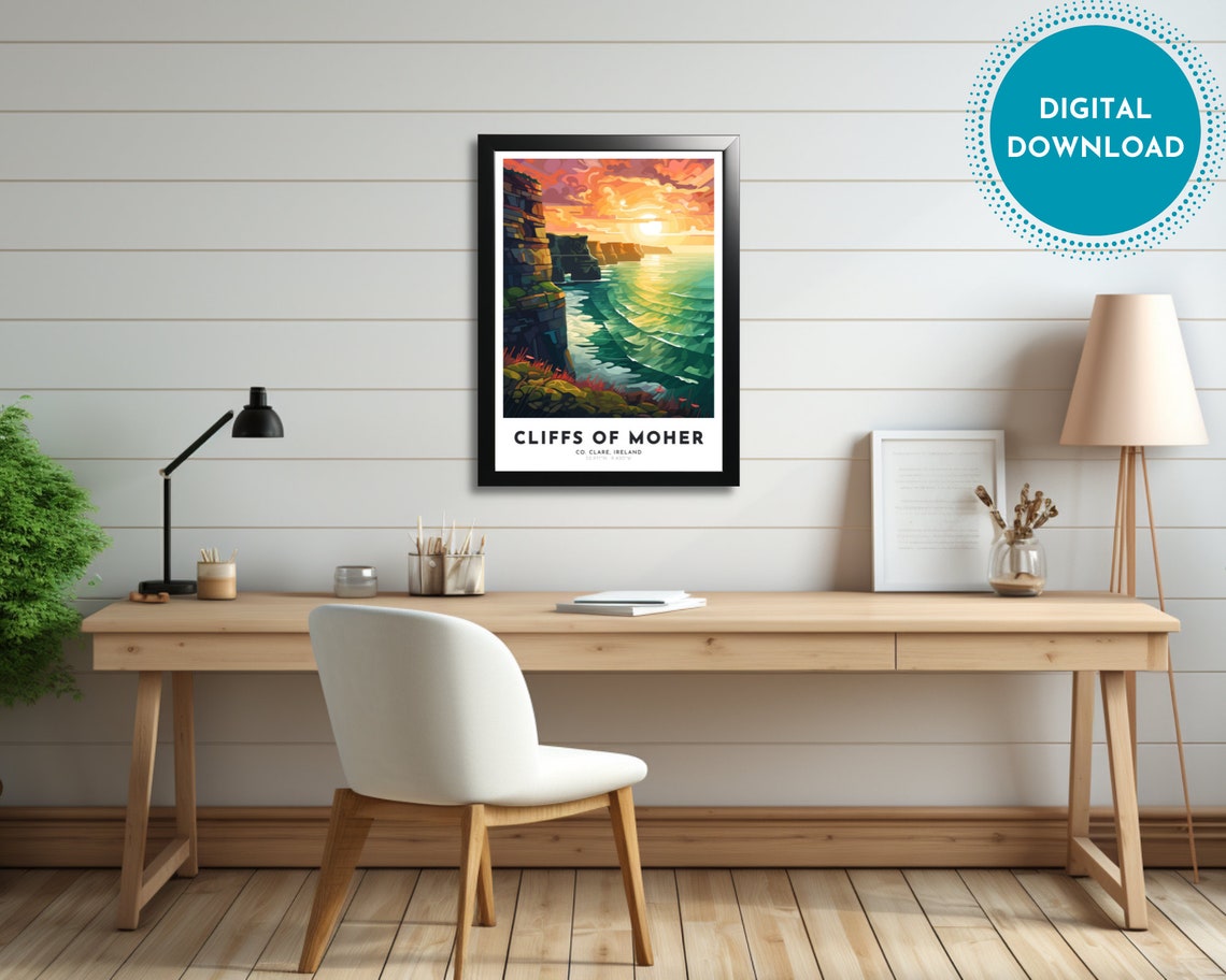 Cliffs Of Moher Travel Poster Of Ireland Art Nouveau Gift For Lover Of Ireland Wall Art Decor Of County Clare Painting - Image 2
