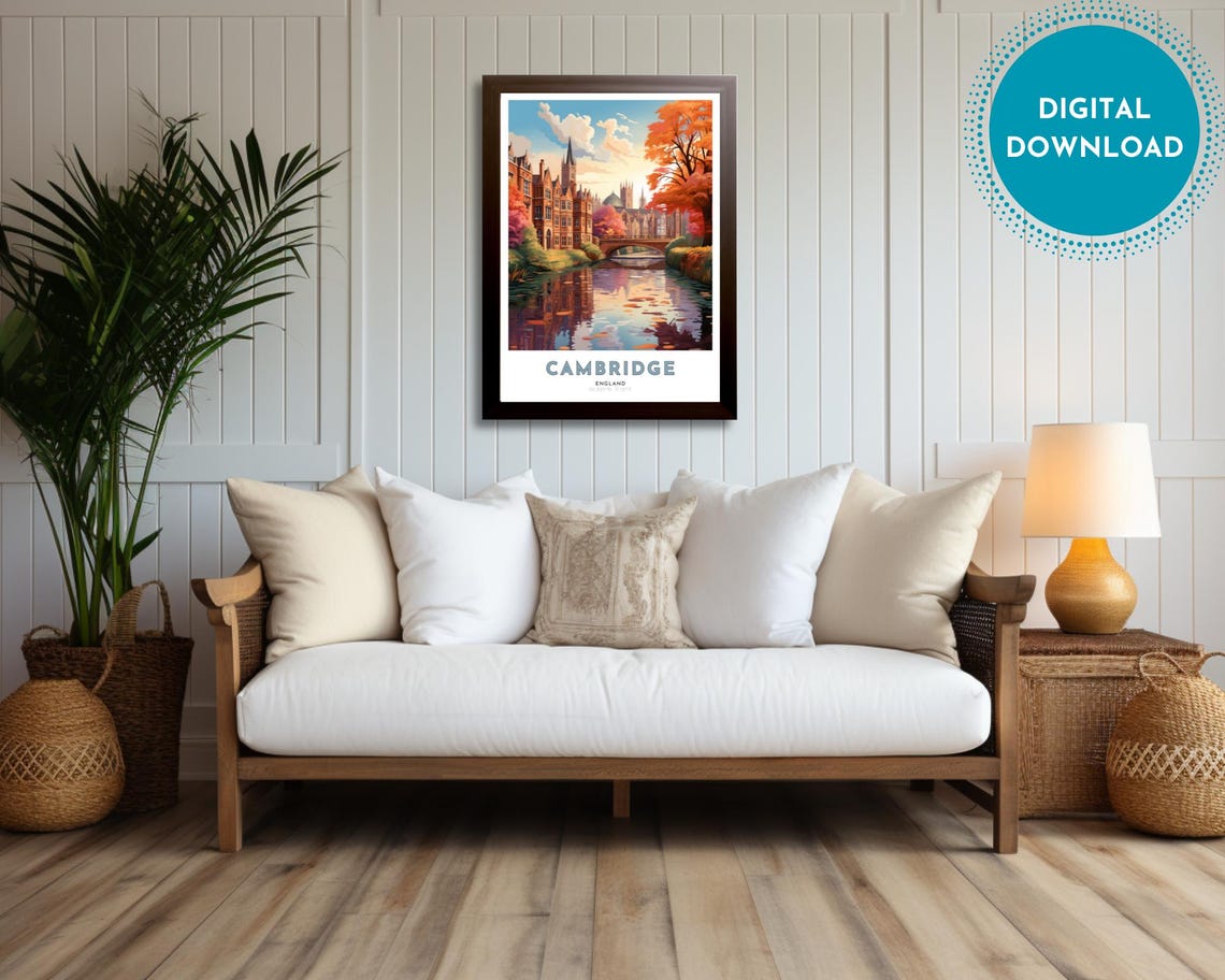 Cambridge Travel Poster Of Uk Art Nouveau Gift For Lover Of Cambridge Uk Wall Art Decor Of East Anglia Painting - Image 4