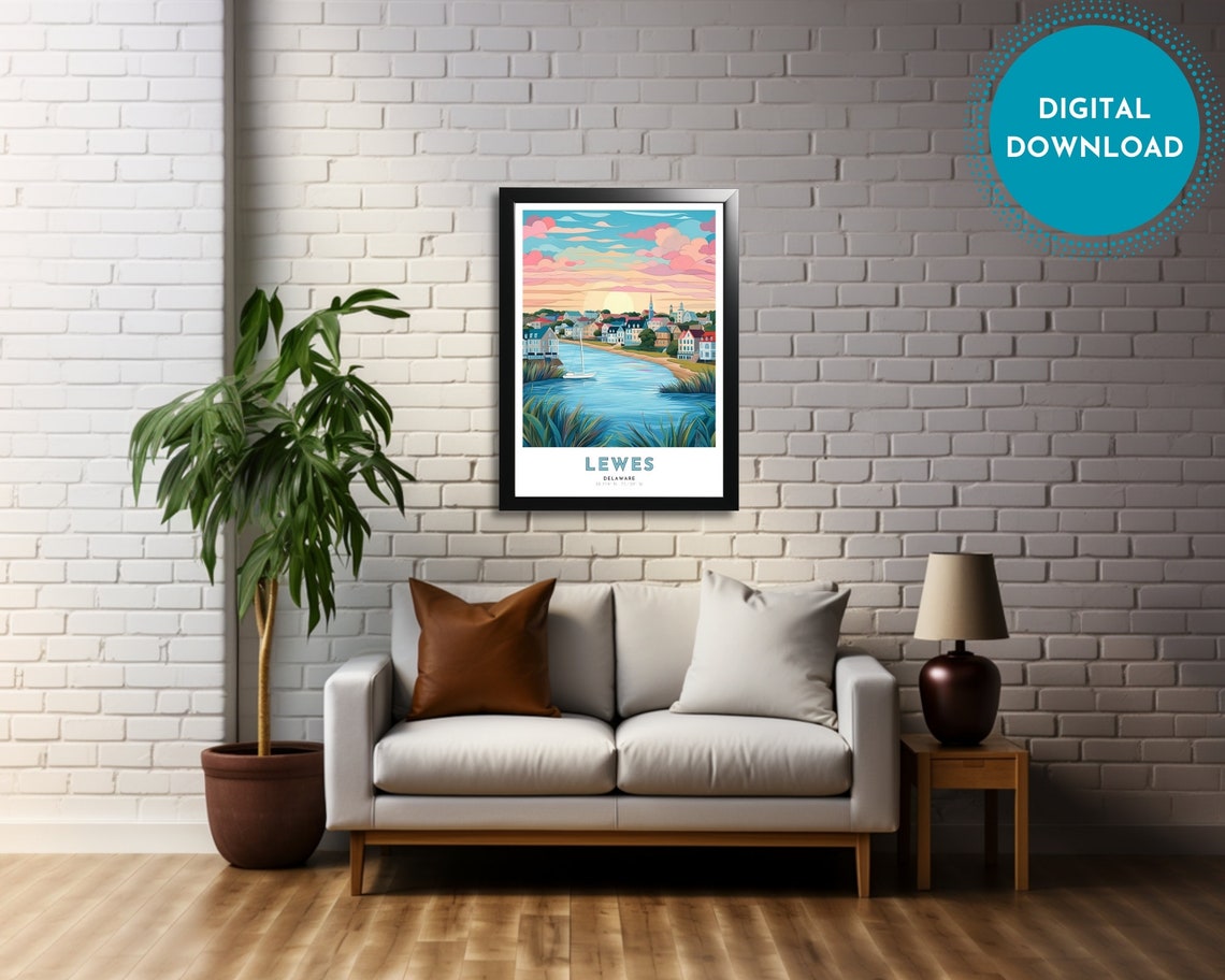 Lewes Travel Poster Of Delaware Art Nouveau Gift For Lovers Of Lewes Delaware Wall Art Decor Of Lewes Painting - Image 4