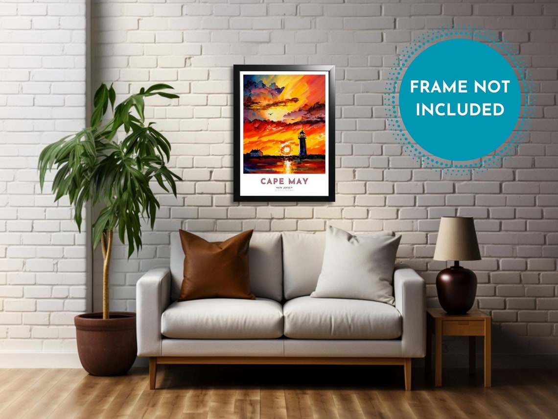 Cape May New Jersey Lighthouse Dramatic Orange Sunset Poster - Image 3