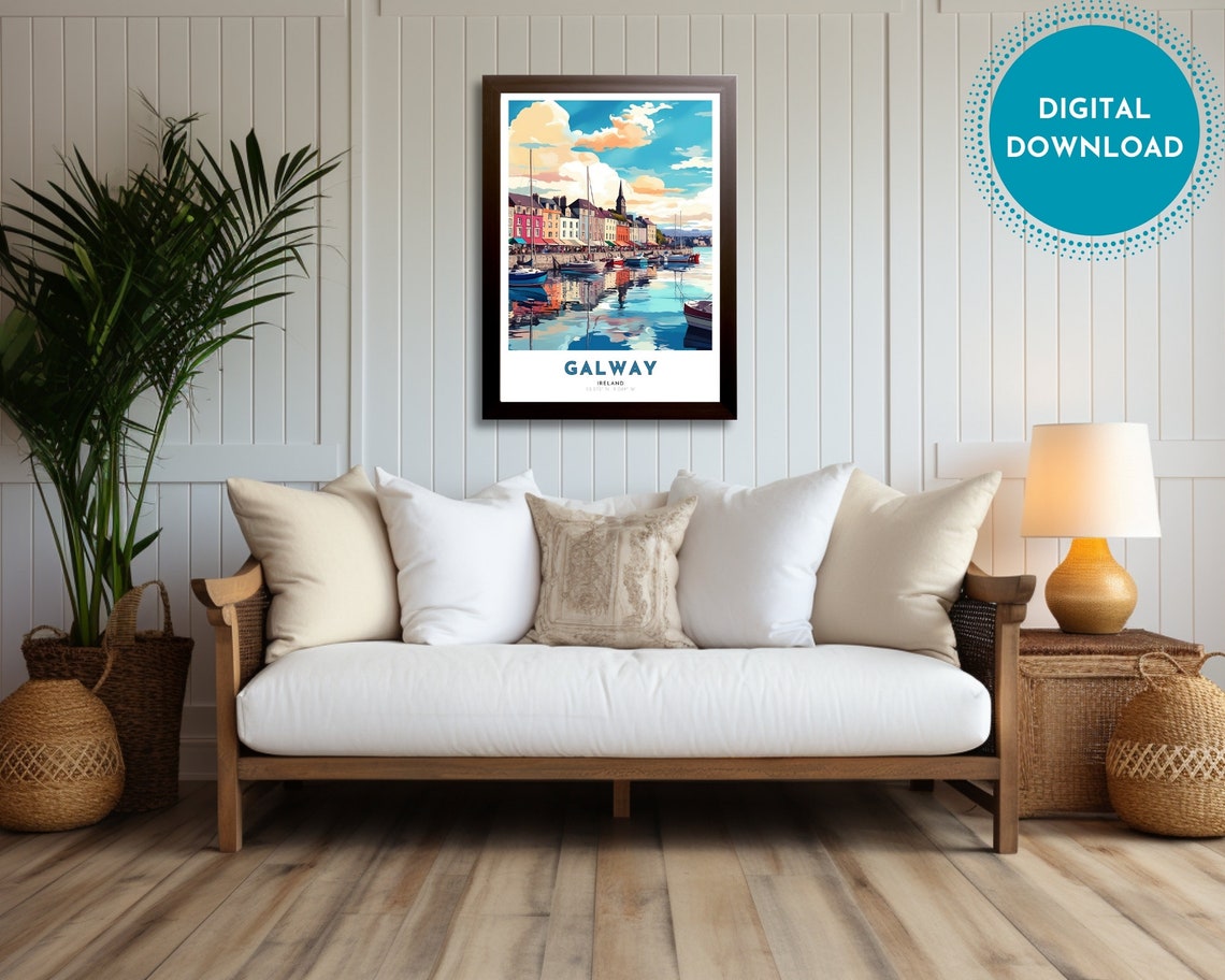 Galway Travel Poster Of Ireland Art Nouveau Gift For Lovers Of Galway Ireland Wall Art Decor Of Galway Painting - Image 3