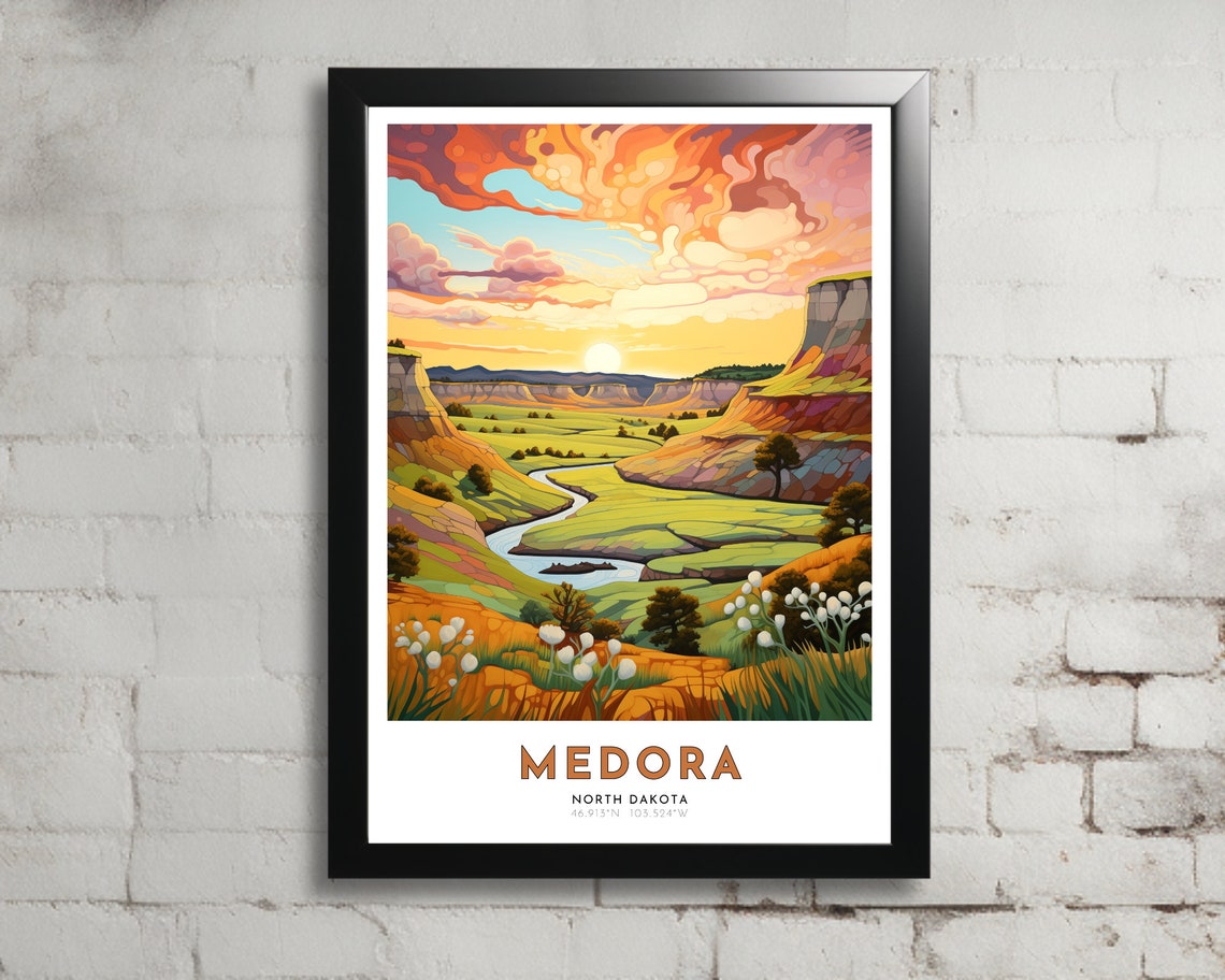 Medora Travel Poster Of North Dakota Art Nouveau Gift For Lover Of Medora North Dakota Wall Art Decor Of Badlands Painting