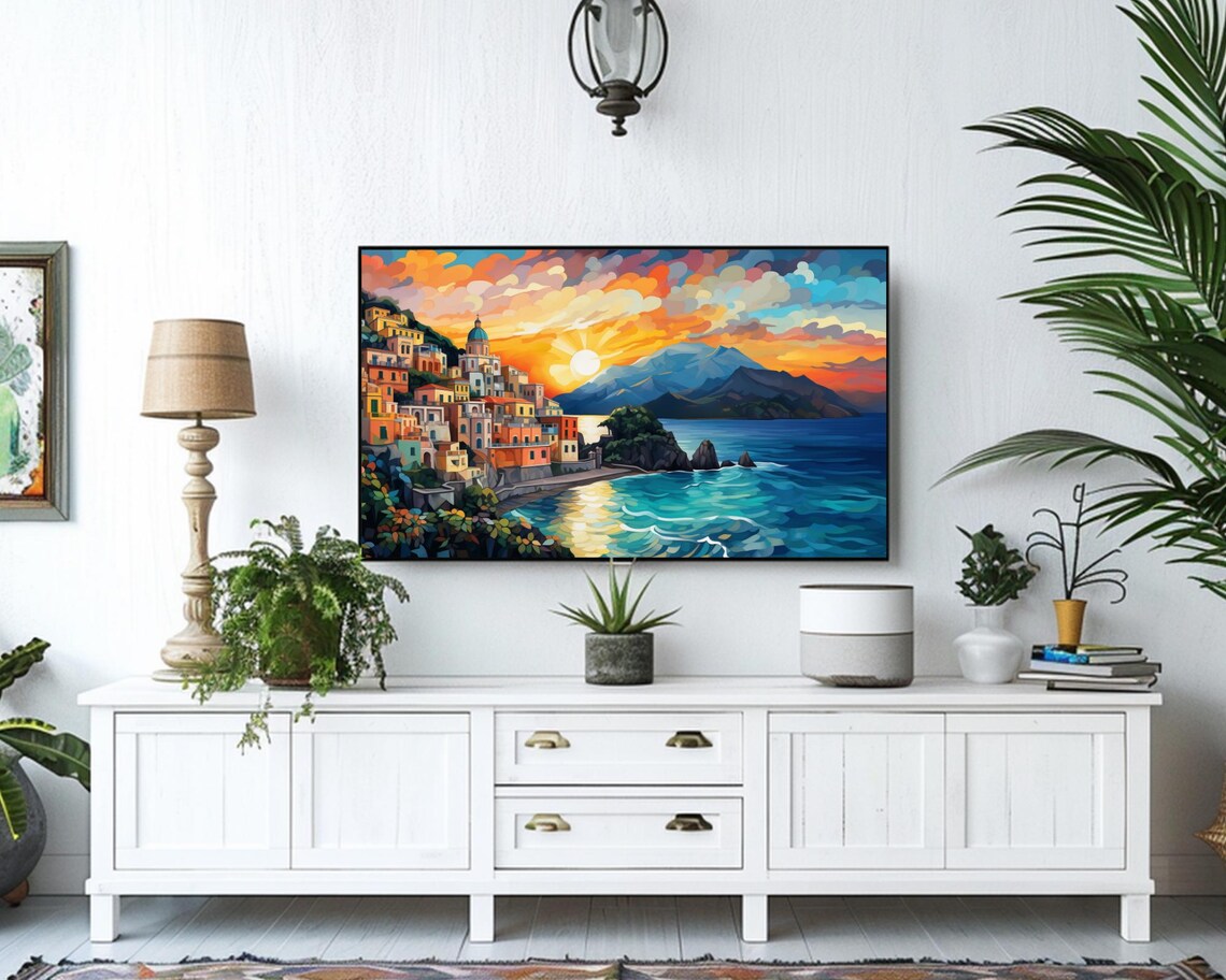 Amalfi Coast Italy Seaside Village Sunset Mediterranean Sea Poster - Image 3