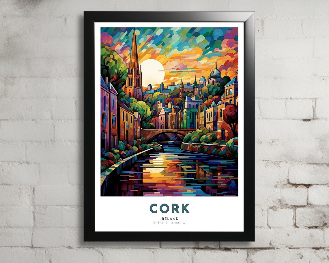 Cork Ireland Travel Poster Art Nouveau Print Cork Wall Art Irish City Nouveau Painting Perfect Cork Gift Ireland Print Elegance