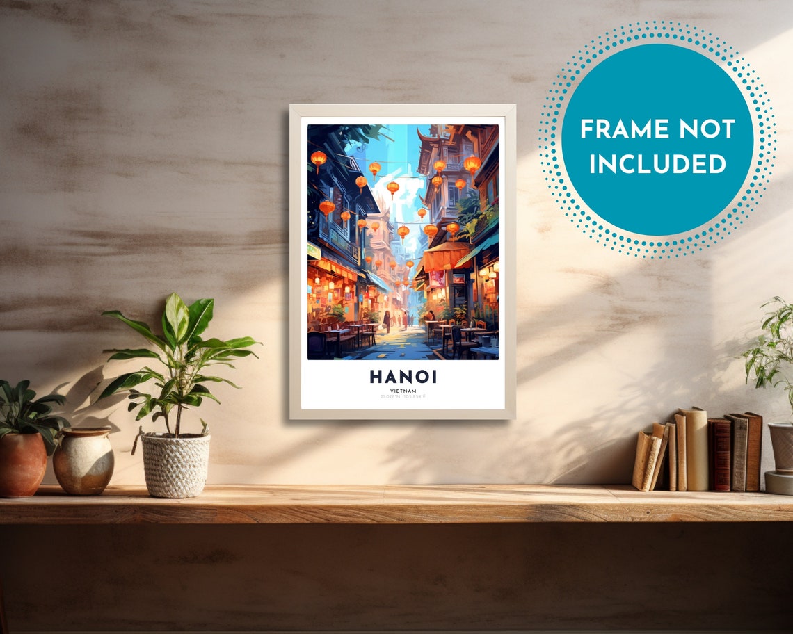 Hanoi Travel Poster Of Vietnam Art Nouveau Gift For Lovers Of Hanoi Vietnam Wall Art Decor Print Of Red River Delta Painting - Image 2