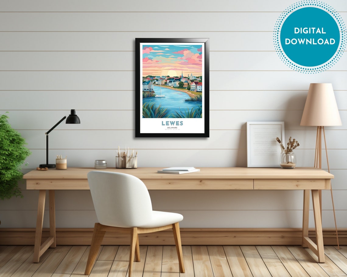 Lewes Delaware Riverside Harbor Sunset Sailboat Coastal Art Poster - Image 3