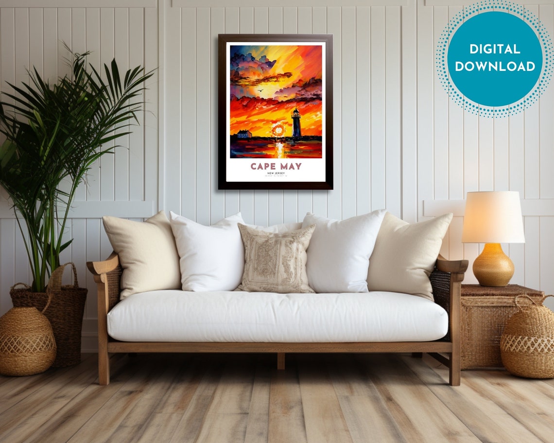 Cape May Travel Poster Of New Jersey Art Nouveau Gift For Lovers Of Cape May New Jersey Wall Art Decor Of Nj Painting - Image 2
