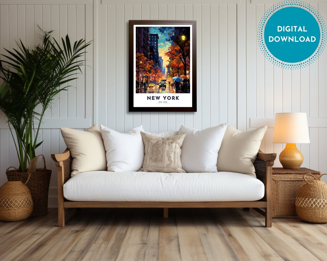 New York Travel Poster Of New York Art Nouveau Gift For Lovers Of New York New York Wall Art Decor Of Nyc Painting - Image 2