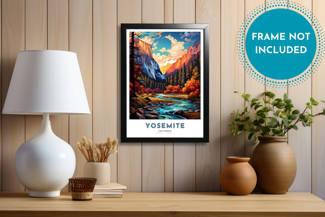 Yosemite California Valley Cliffs Autumn River Travel Poster - Image 4