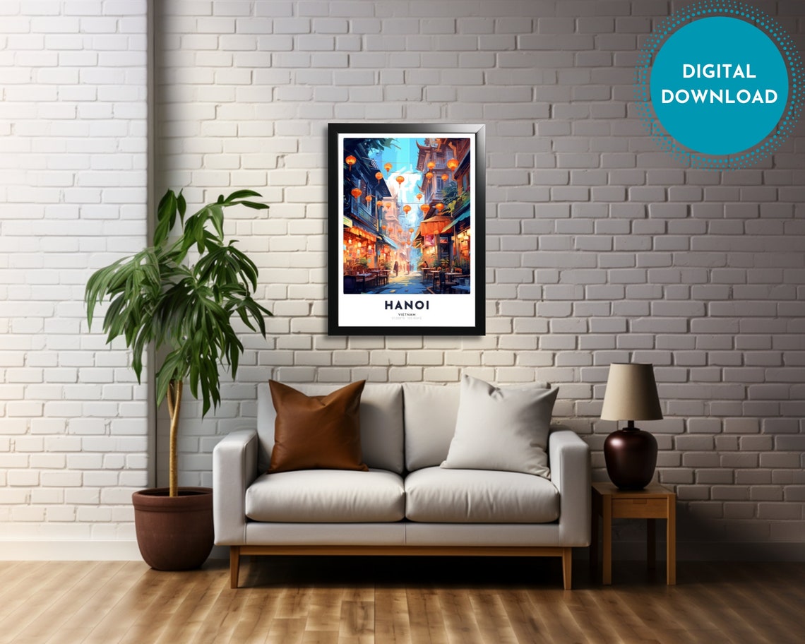 Hanoi Travel Poster Of Vietnam Art Nouveau Gift For Lover Of Hanoi Vietnam Wall Art Decor Of Red River Painting - Image 4