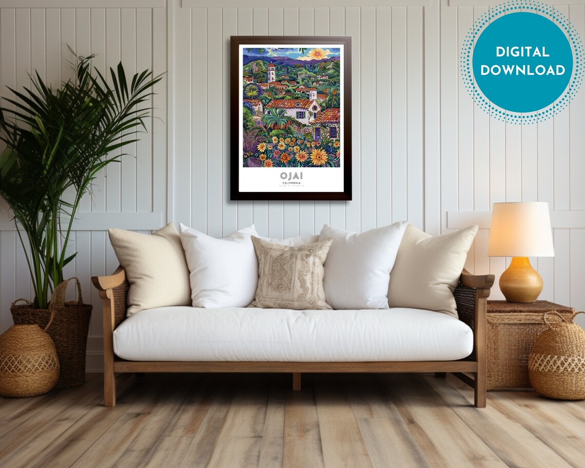 Ojai California Mediterranean Village Sunflowers Travel Poster - Image 3