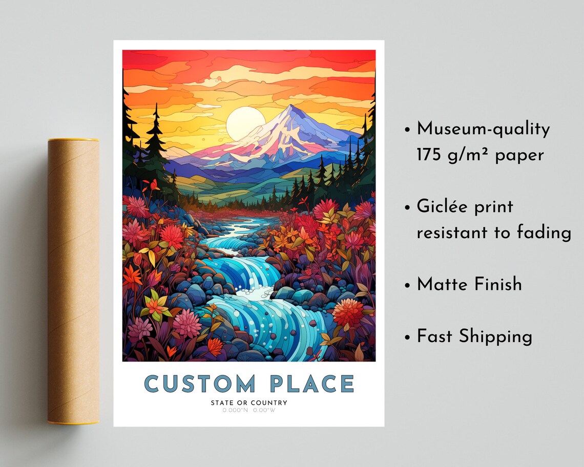 Custom Beach Sunset Ocean Waves Sailboats Personalized Place Name Travel Poster - Image 2