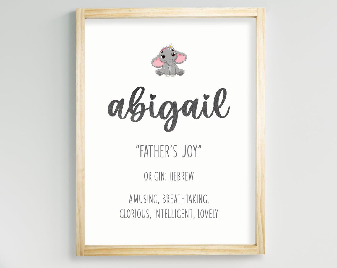 Abigail Baby Name Meaning Father's Joy Elephant Nursery Poster
