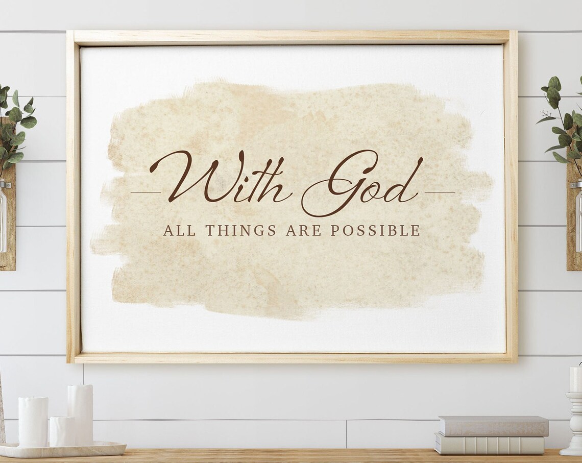With God All Things Are Possible Watercolor Christian Quote Wall Art