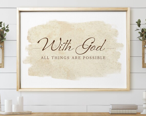 With God All Things Are Possible Watercolor Christian Quote Wall Art