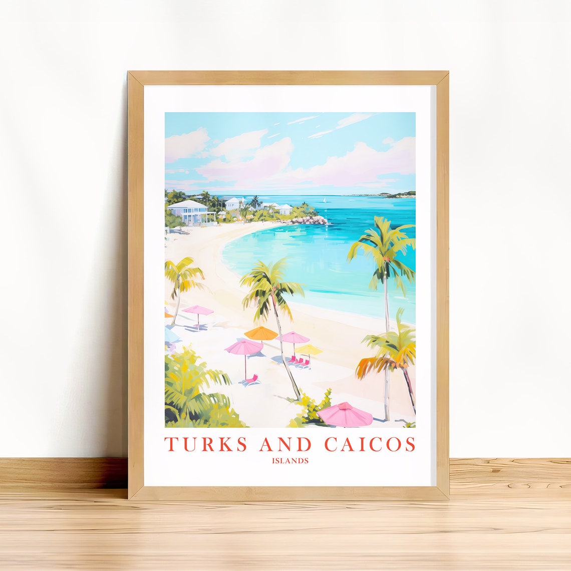 Turks and Caicos Islands Retro Beach Travel Poster with Palm Trees
