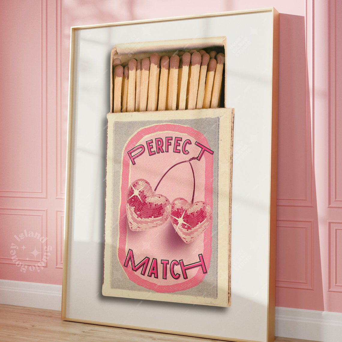 Perfect Match Vintage Matchbox Heart Cherries Retro Love Poster