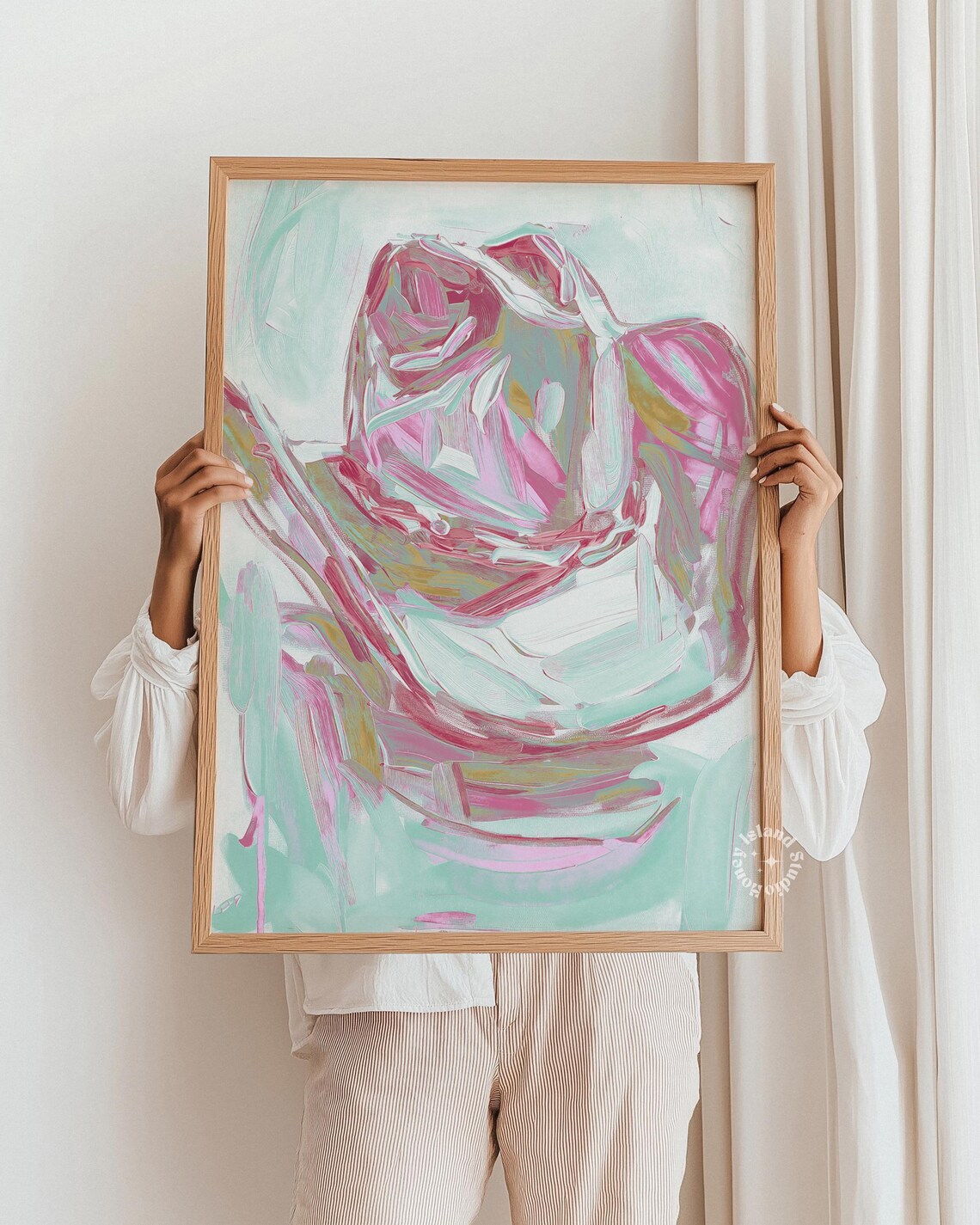 Pink Cowgirl Hat Abstract Mint Brushstroke Western Art Poster