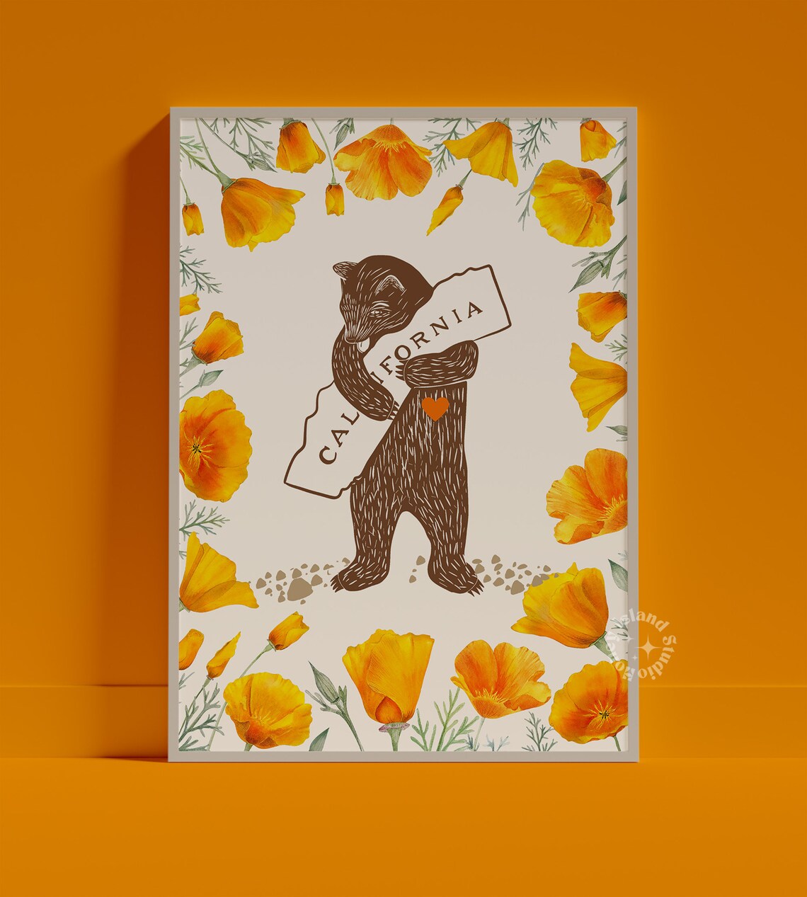 I Love Bear Hug Retro Poppy Art Print