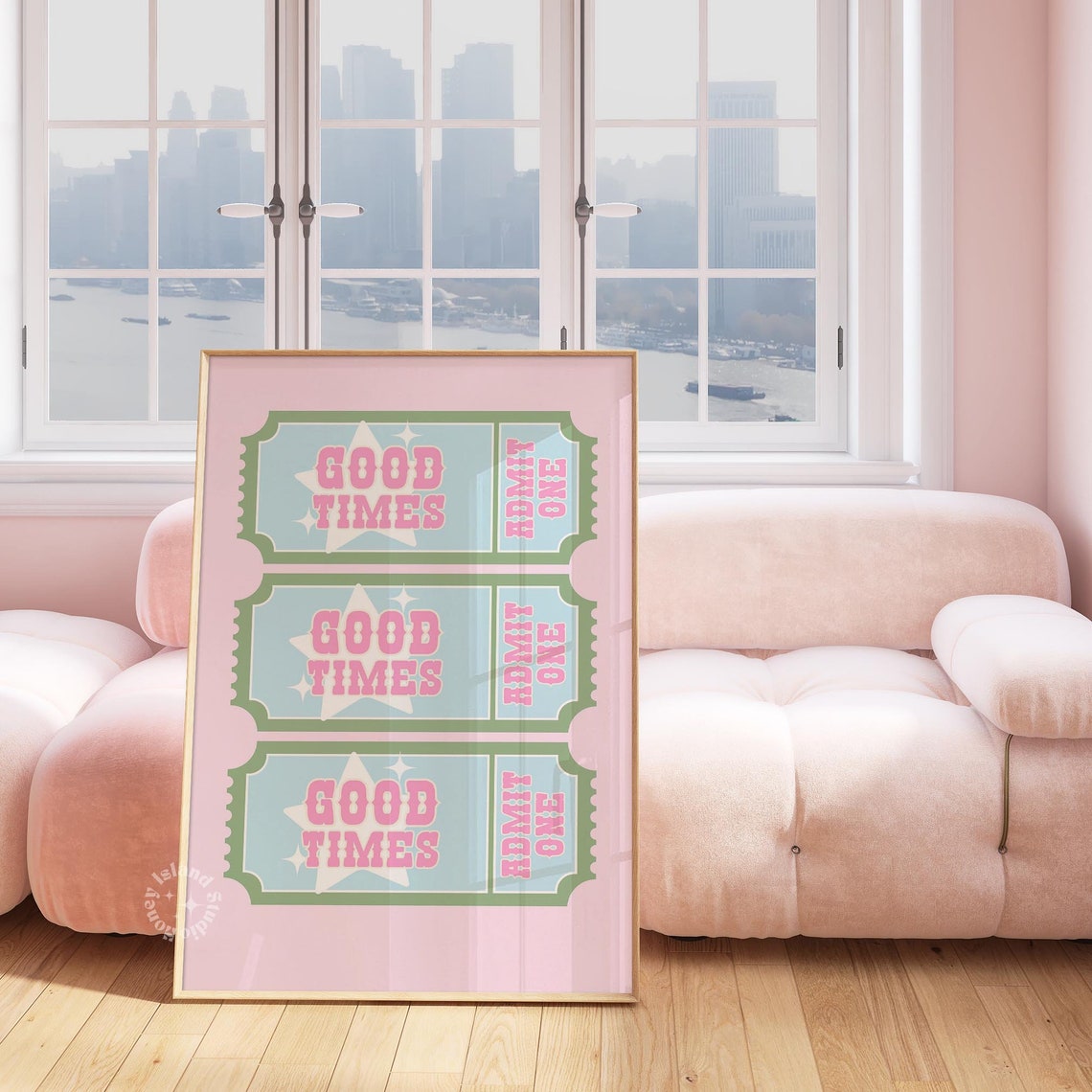 Good Times Retro Ticket Stub Pink Sage Preppy Trendy Dorm Poster