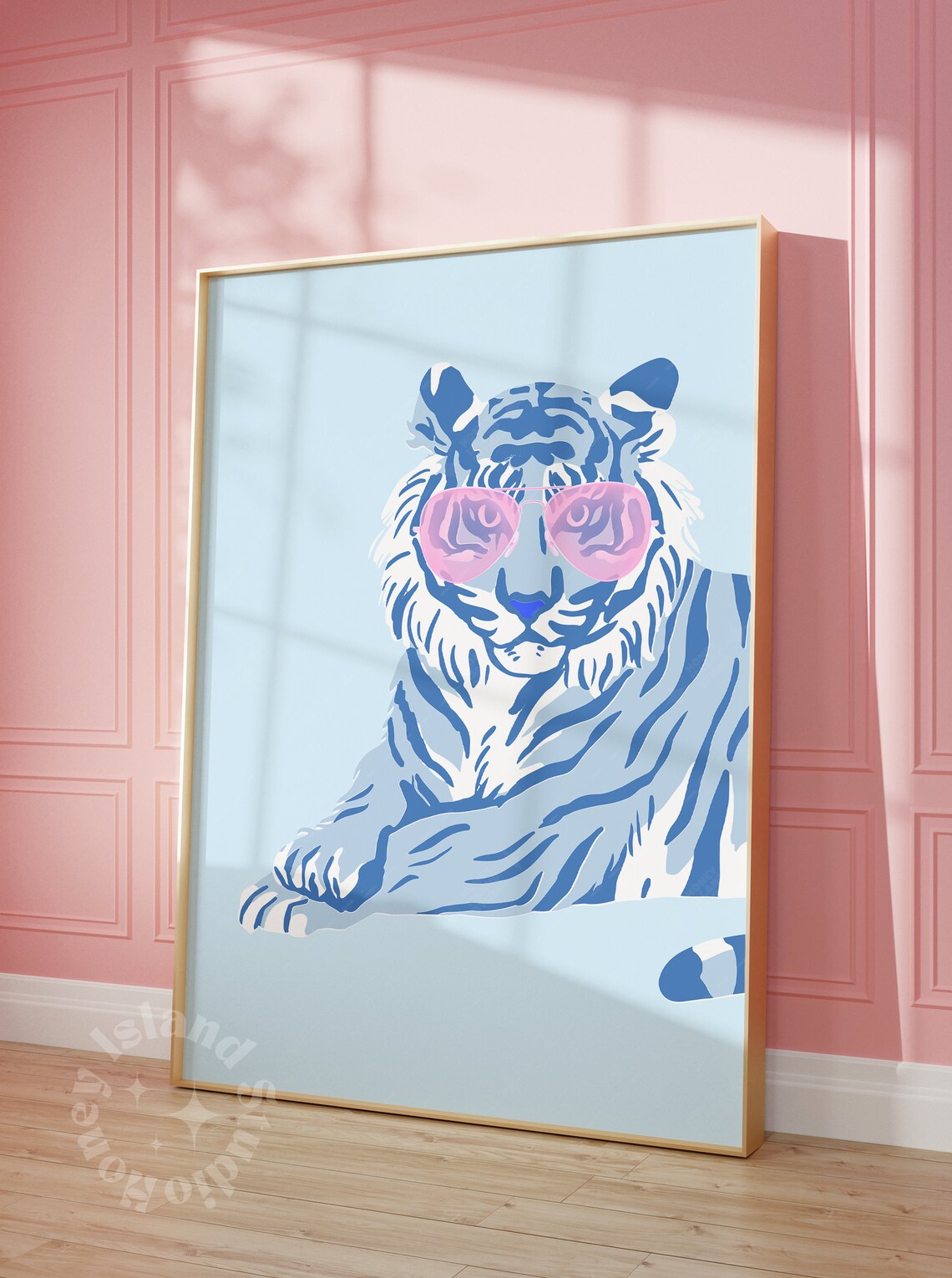 Retro Tiger Print, Pink Preppy Maximalist Art Print