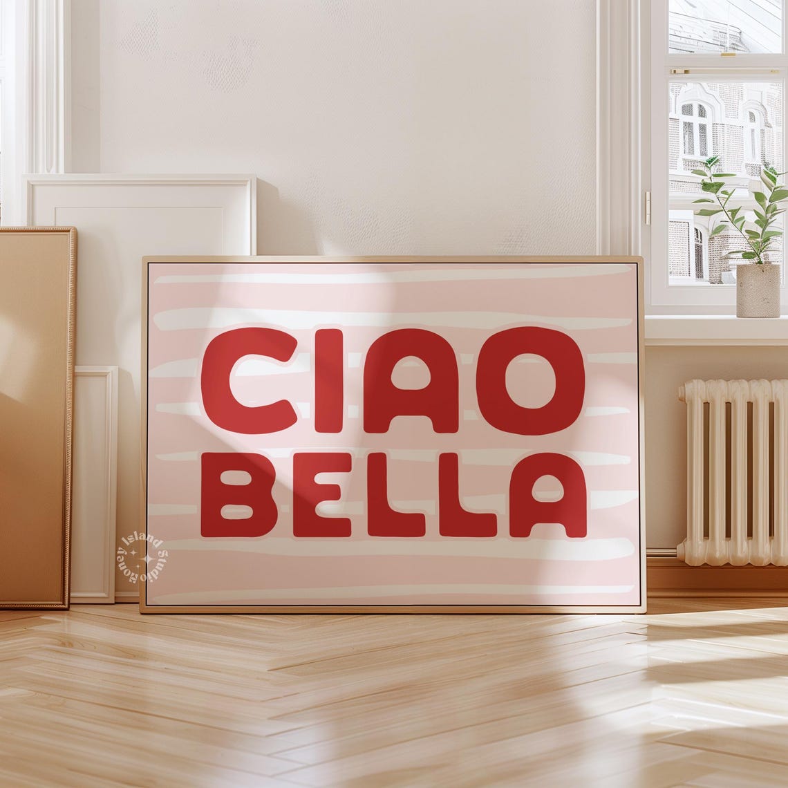 Ciao Bella Bold Red Typography On Pink Italian Girly Quote Poster