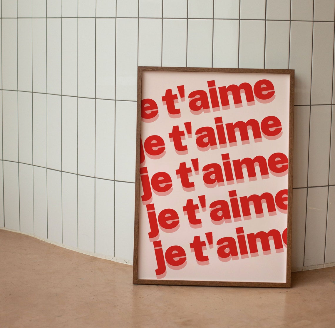Je Taime Red Bold Typography French Love Phrase Repeat Wall Art