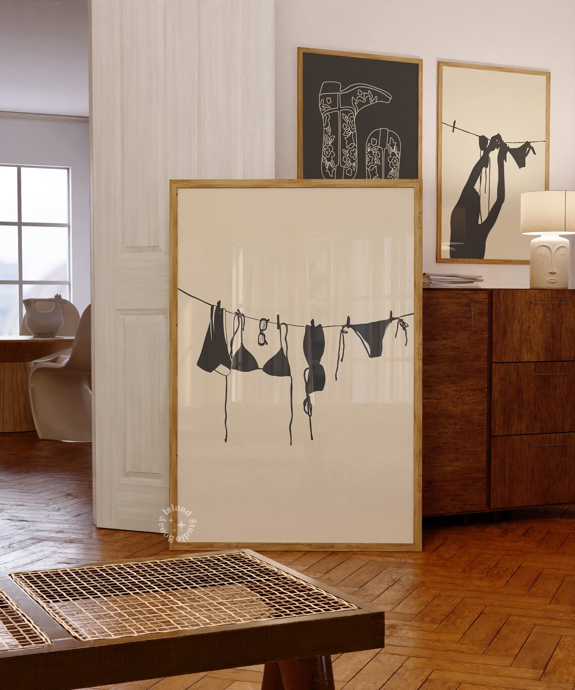 Black Bikini Art Print, Coastal Cowgirl Poster