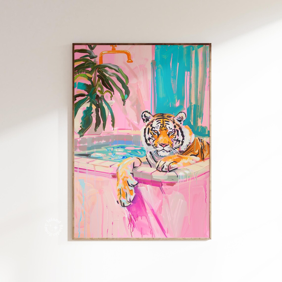 Tiger Bathtub Preppy Maximalist Bathroom Art Print