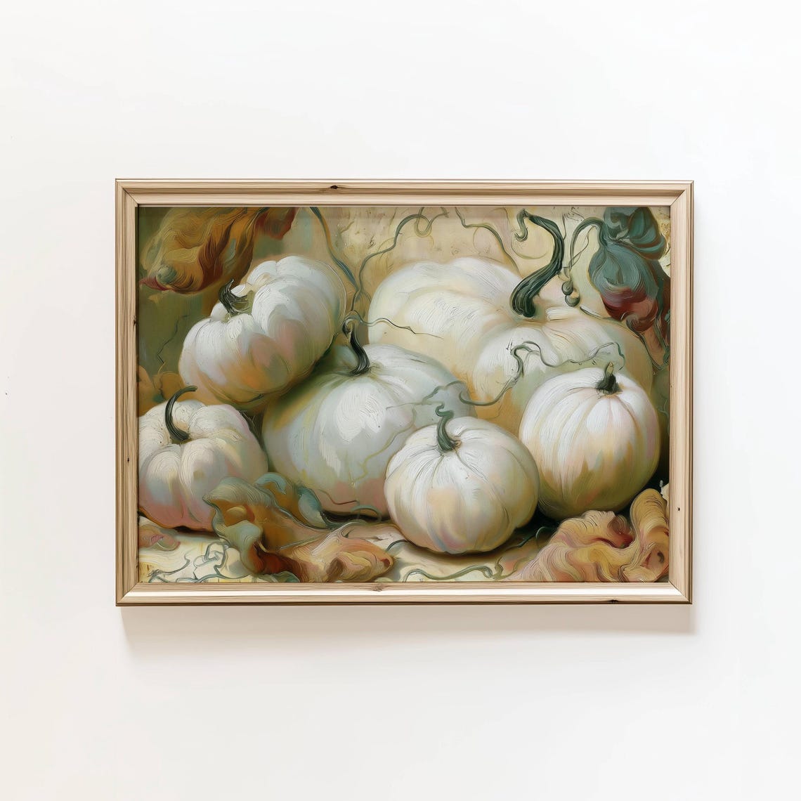 White Pumpkins Still Life Oil Painting Autumn Harvest Poster