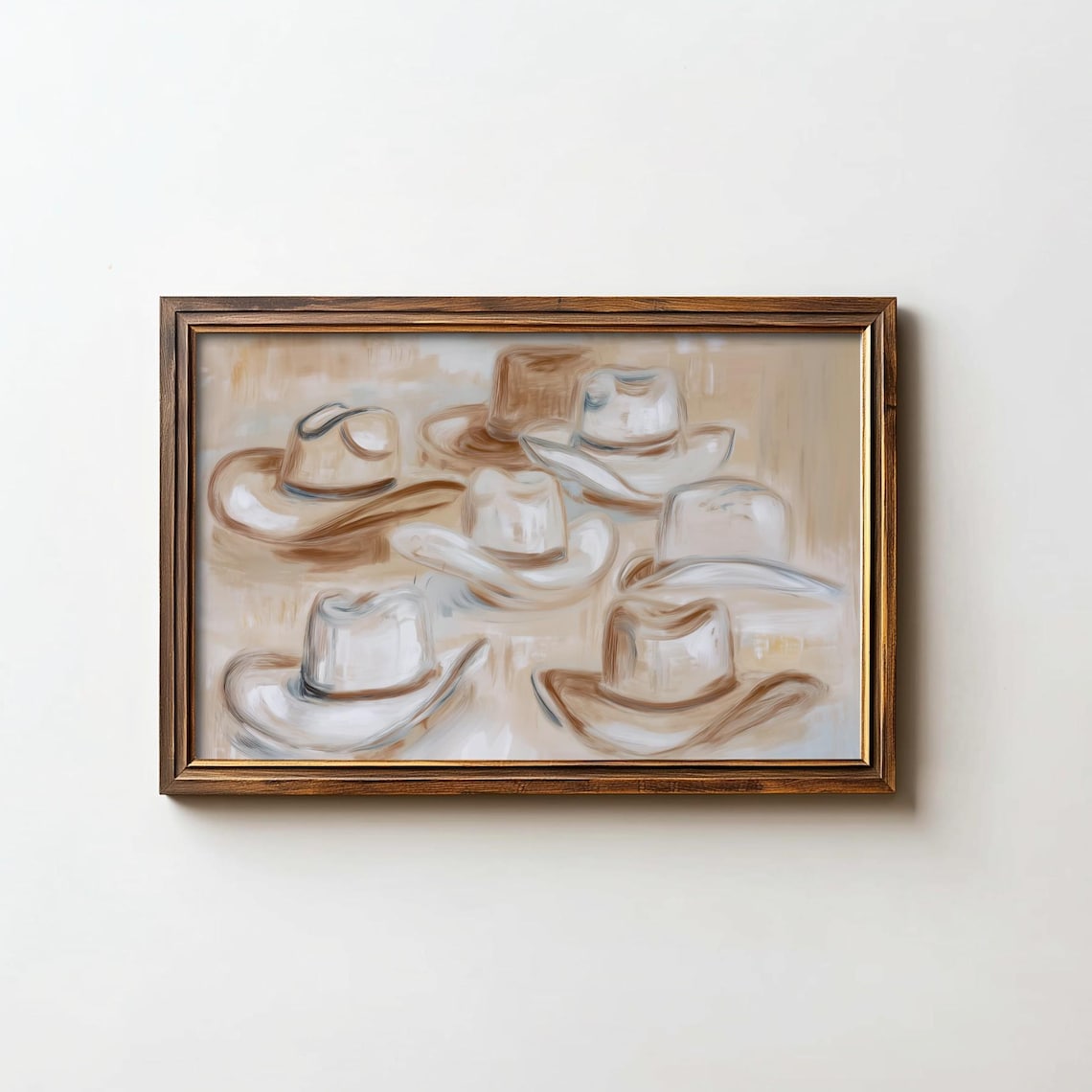 Cowboy Hats Impressionist Painting Neutral Beige Western Country Art Poster
