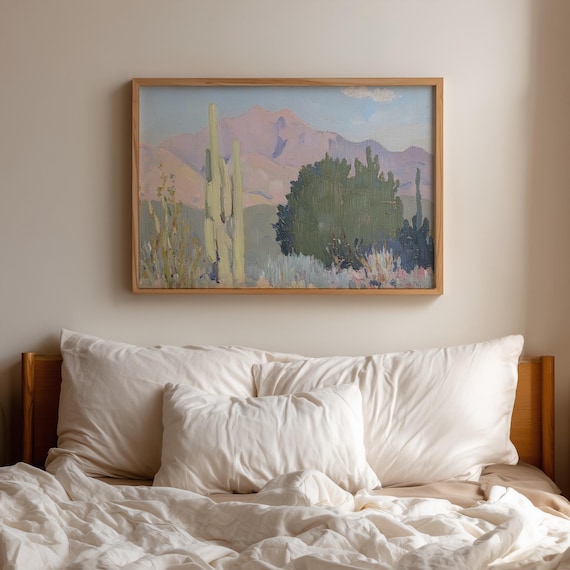 Desert Saguaro Cactus Mountain Pastel Southwest Landscape Print