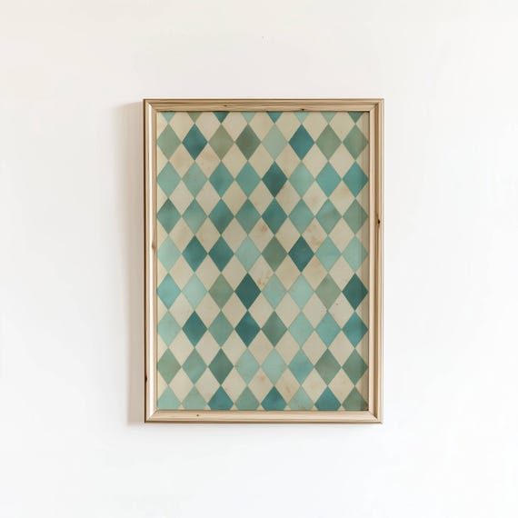 Green Tapestry Art Print Argyle Pattern Poster Modern Textured Wall Decor Digital Download