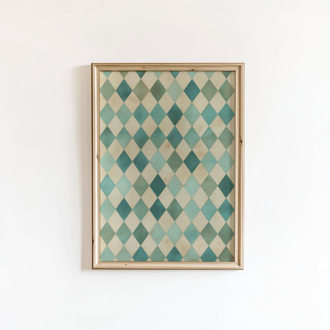 Sage Green Cream Argyle Diamond Pattern Textured Modern Wall Art