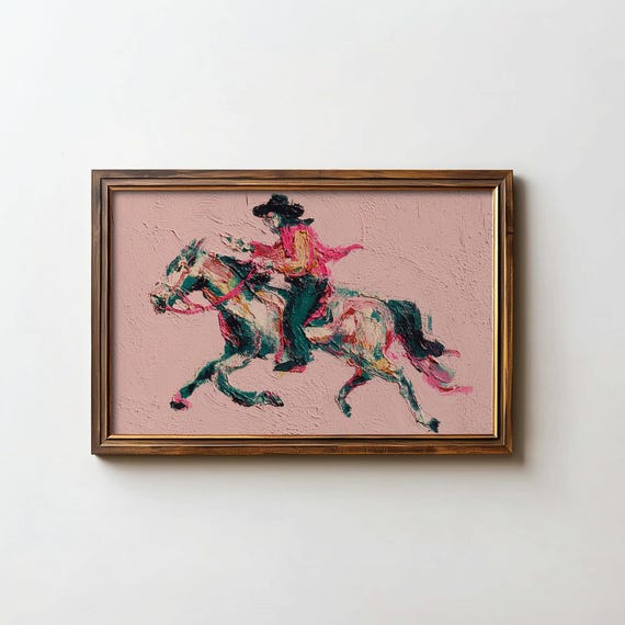 Pink Horse Equestrian Oil Painting Art Print Modern Western Poster Digital Download