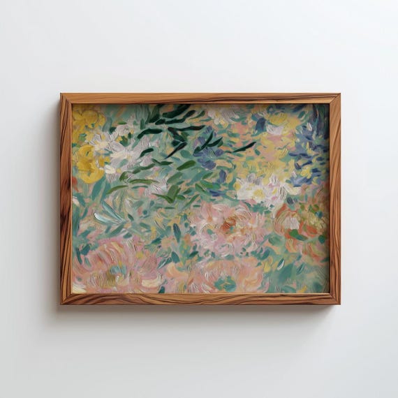 Green Floral Abstract Art Print Vintage Textured Wall Decor Digital Download