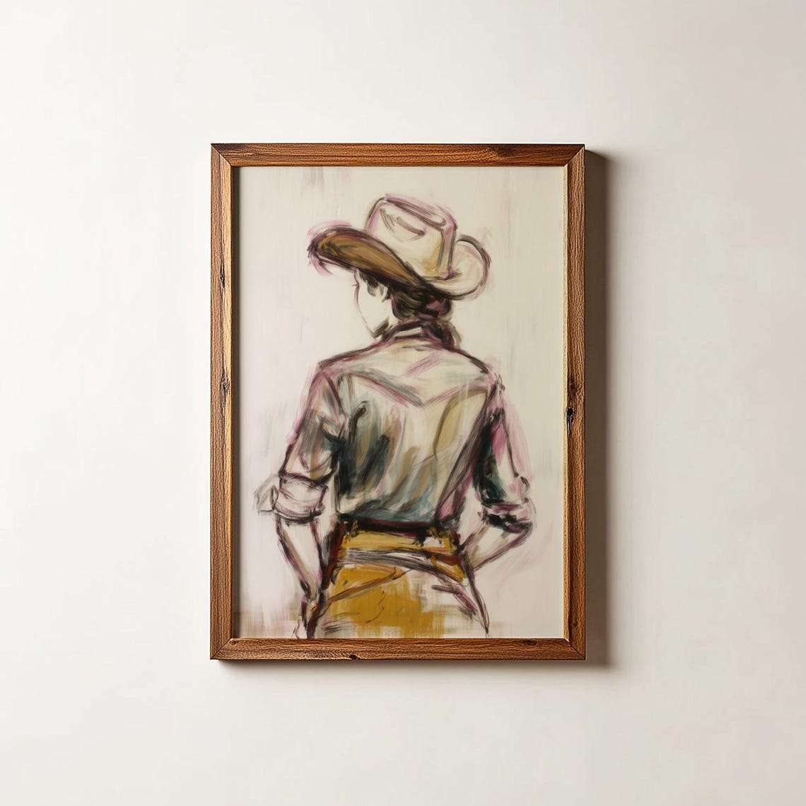 Modern Cowgirl Portrait From Behind Painterly Western Wall Art