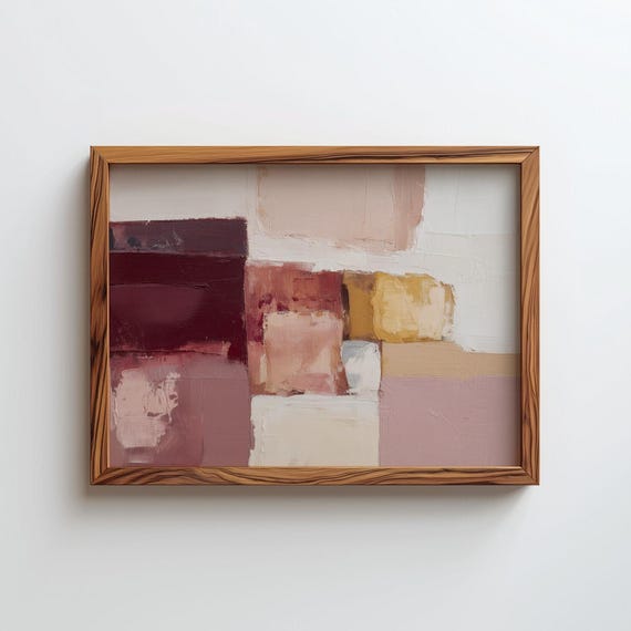 Abstract Contemporary Oil Painting Pink And Red Modern Wall Art Digital Download