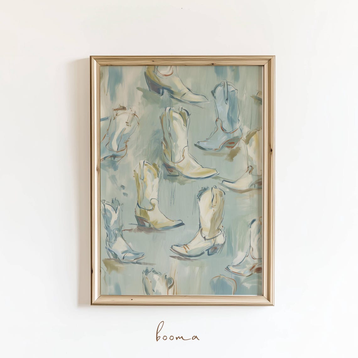 Scattered Cream Cowboy Boots Sage Watercolor Western Ranch Poster
