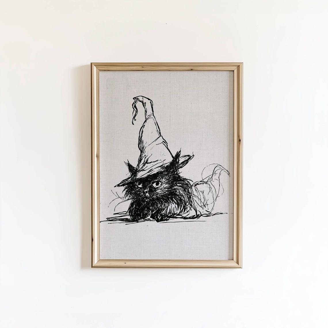 Black Cat in Witch Hat Halloween Ink Sketch Spooky Cute Poster