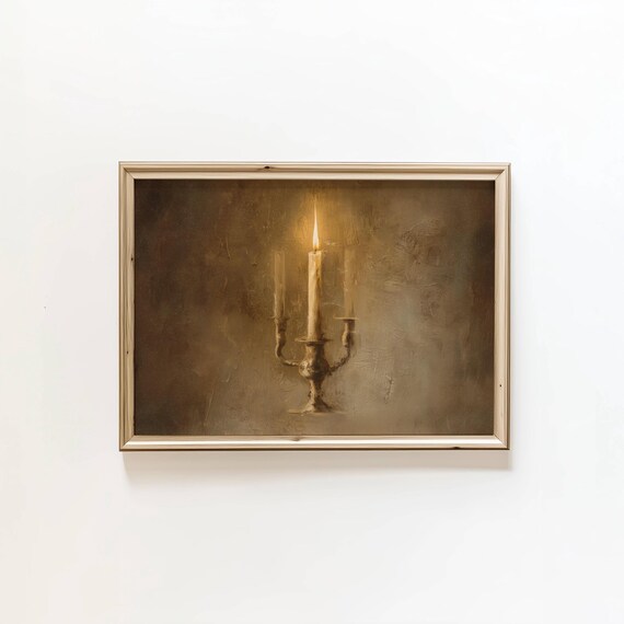 Golden Candelabra Candle Glow Moody Vintage Romantic Art Poster