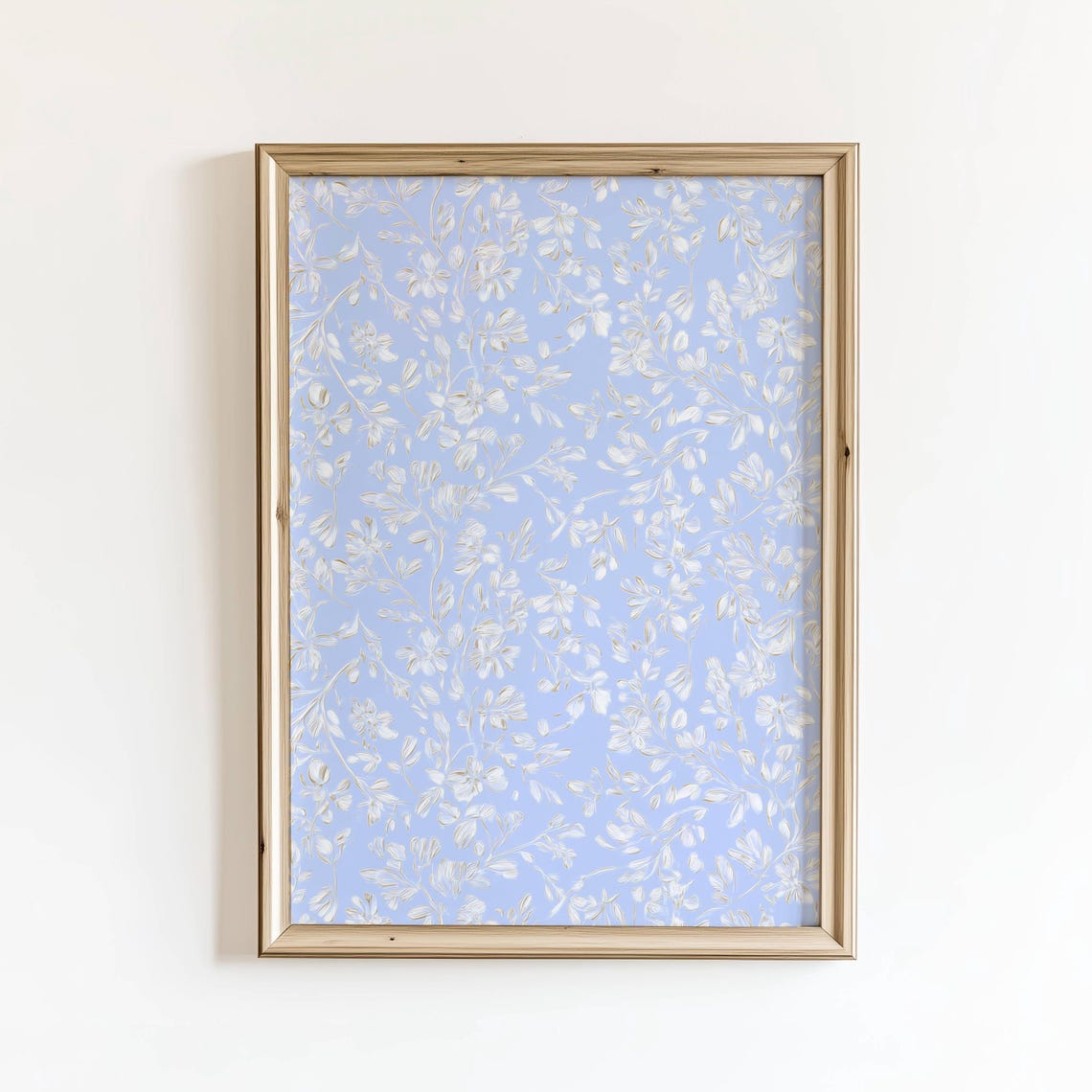 White Floral Pattern Periwinkle Blue Elegant Botanical Art Poster