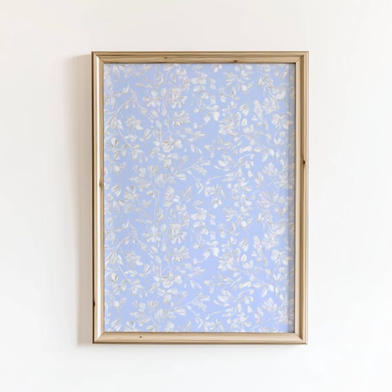 Vintage Floral Tapestry Print Blue Cottagecore Flower Wall Art Digital Download