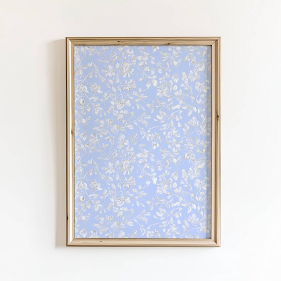 White Floral Pattern Periwinkle Blue Elegant Botanical Art Poster