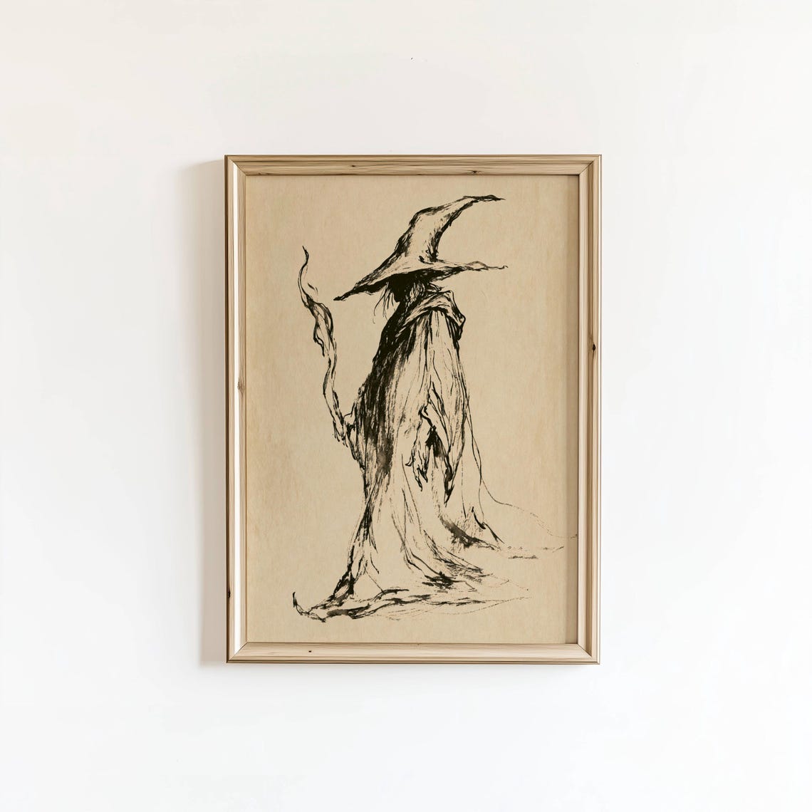 Witch Sketch Print Autumn Art Halloween Wall Digital Download